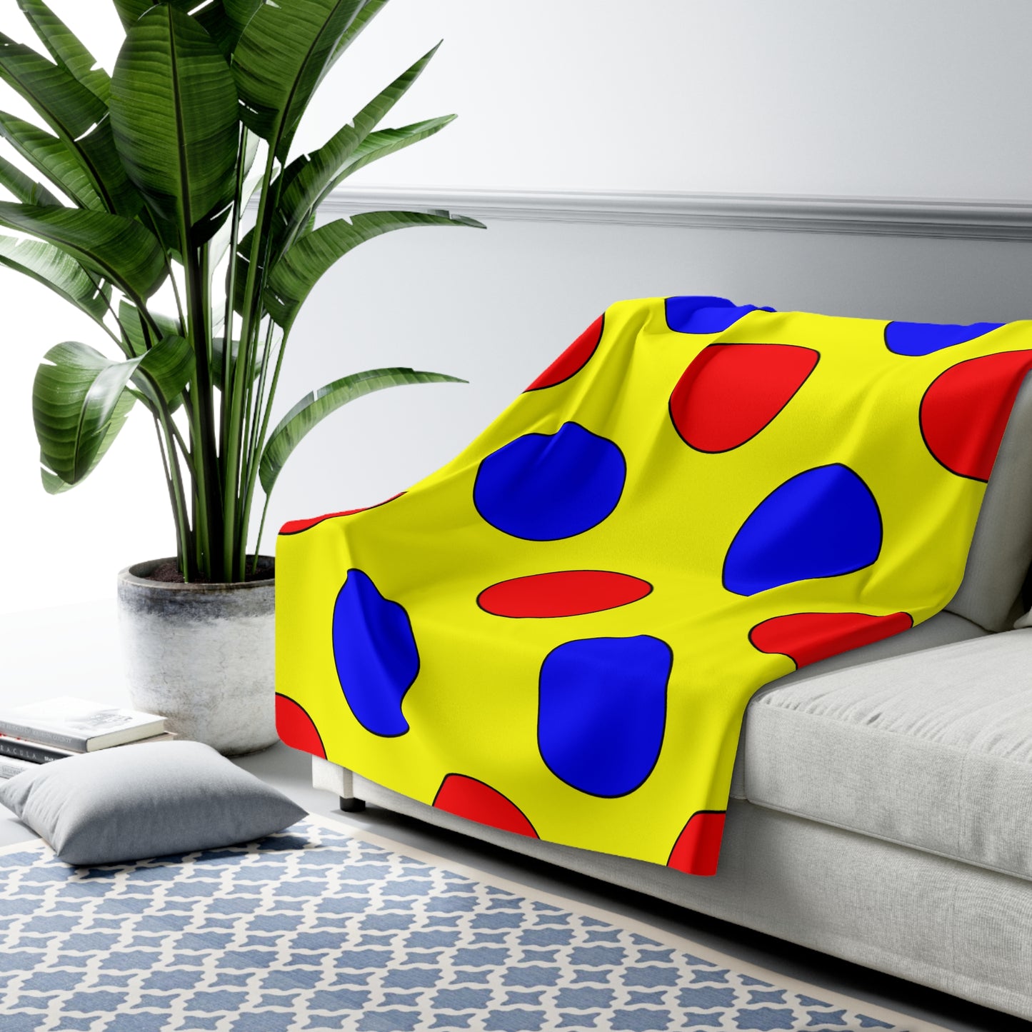 Yellow, Blue, Red Retro Polka Dots Blanket Throw