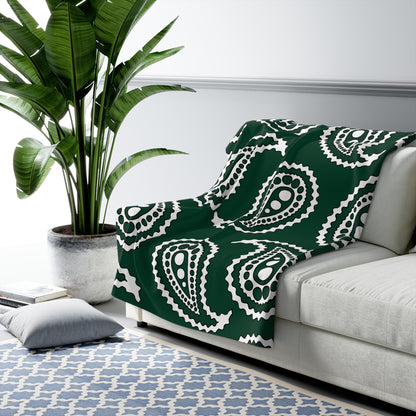Dark Green, White Retro Paisley Blanket Throw
