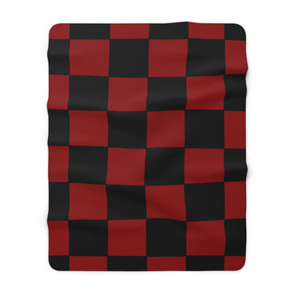 Dark Red, Black Retro Check Blanket Throw