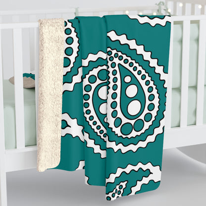 Teal, White Retro Paisley Blanket Throw