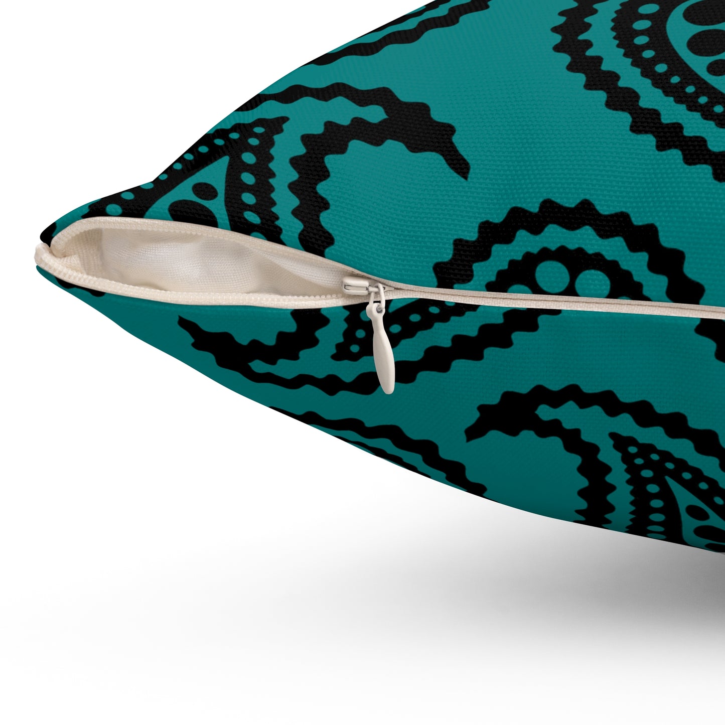 Teal, Black Retro Paisley Cushion Pillow