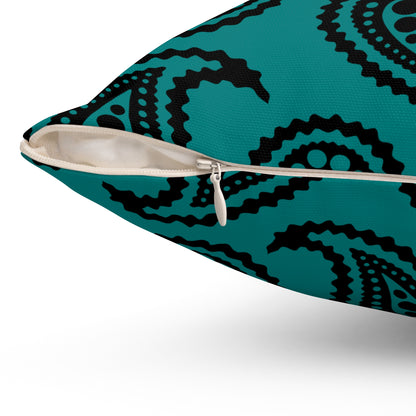 Teal, Black Retro Paisley Cushion Pillow