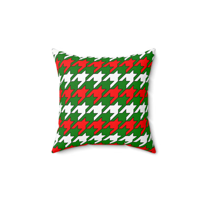Green, White, Red Retro Houndstooth Cushion Pillow