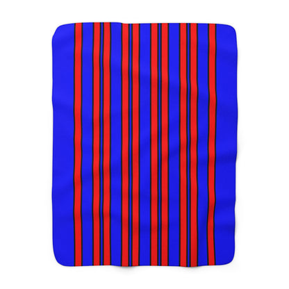 Blue, Red Retro Stripes Blanket Throw