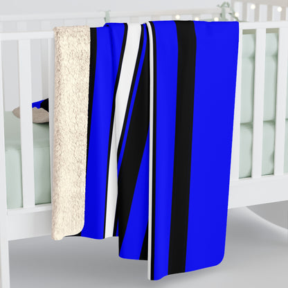 Blue, Black, White Retro Stripes Blanket Throw
