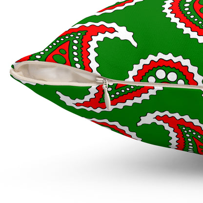 Green, White, Red Retro Paisley Cushion Pillow