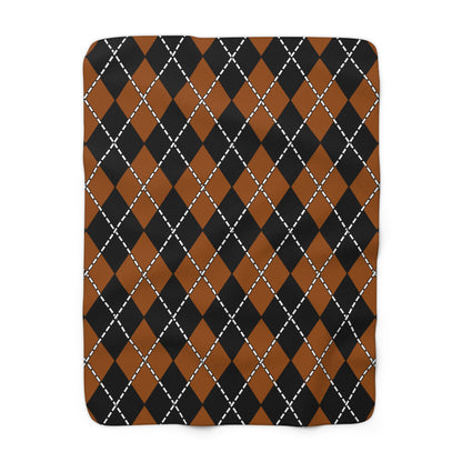 Brown, Black Retro Argyle Blanket Throw