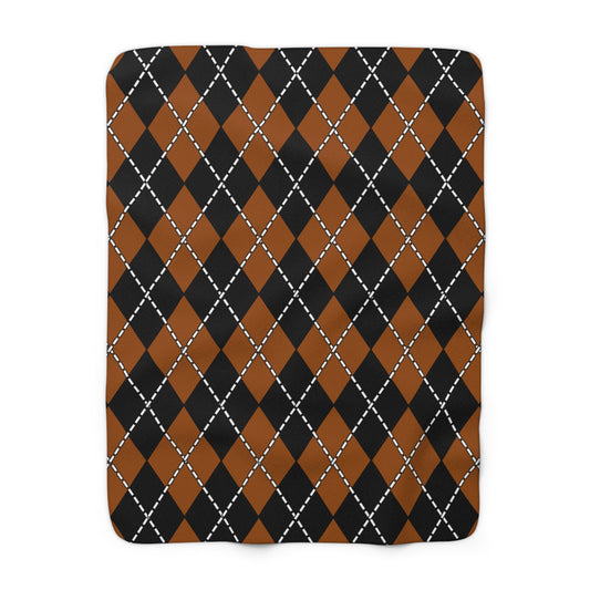 Brown, Black Retro Argyle Blanket Throw