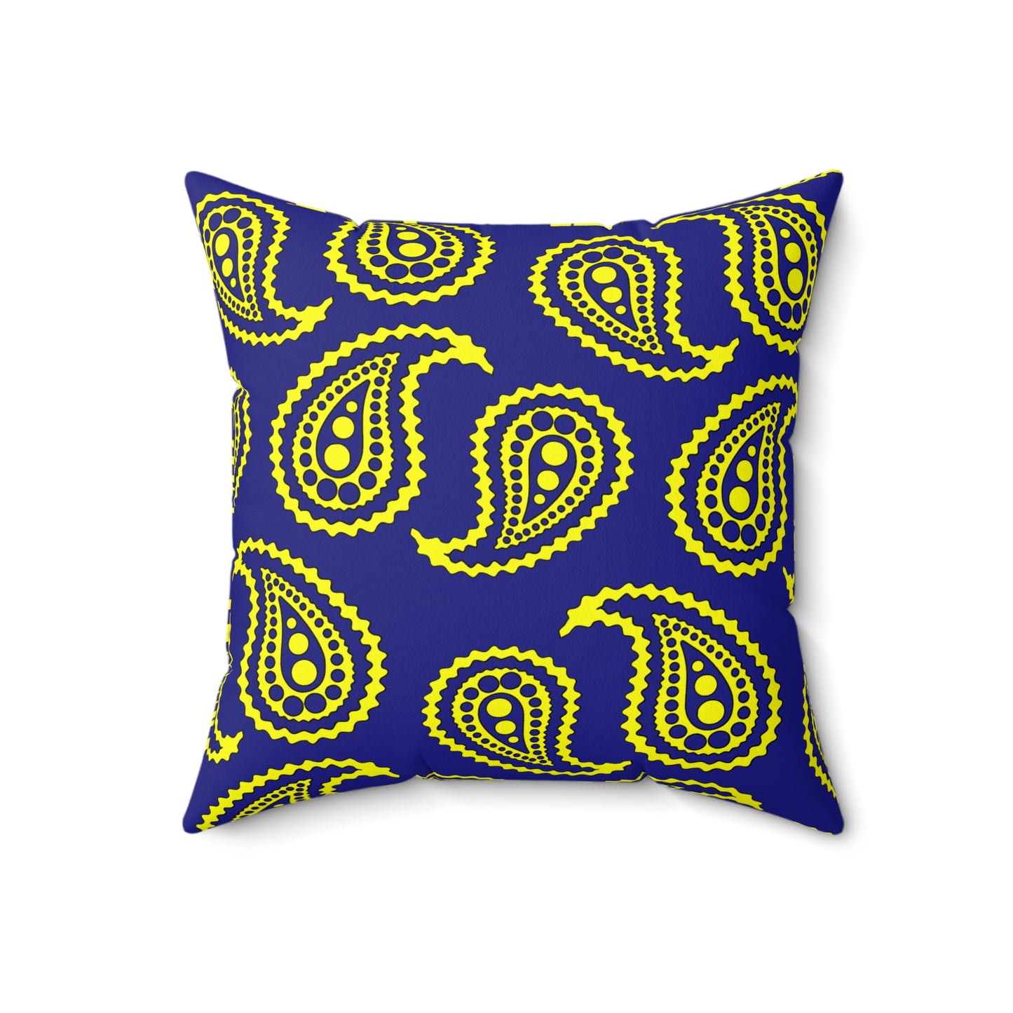 Navy Blue, Yellow Retro Paisley Cushion Pillow