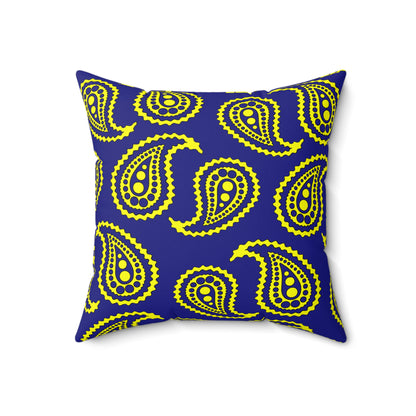 Navy Blue, Yellow Retro Paisley Cushion Pillow
