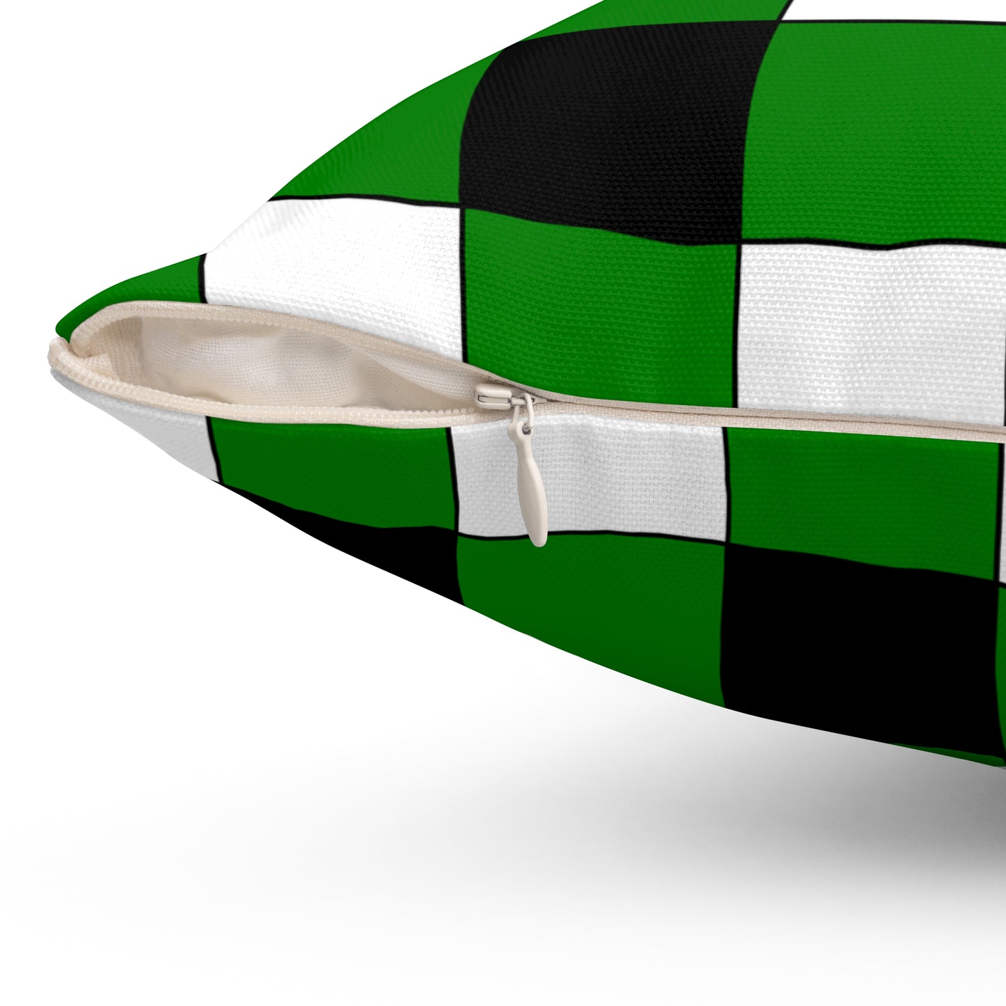 Green, Black, White Retro Check Cushion Pillow