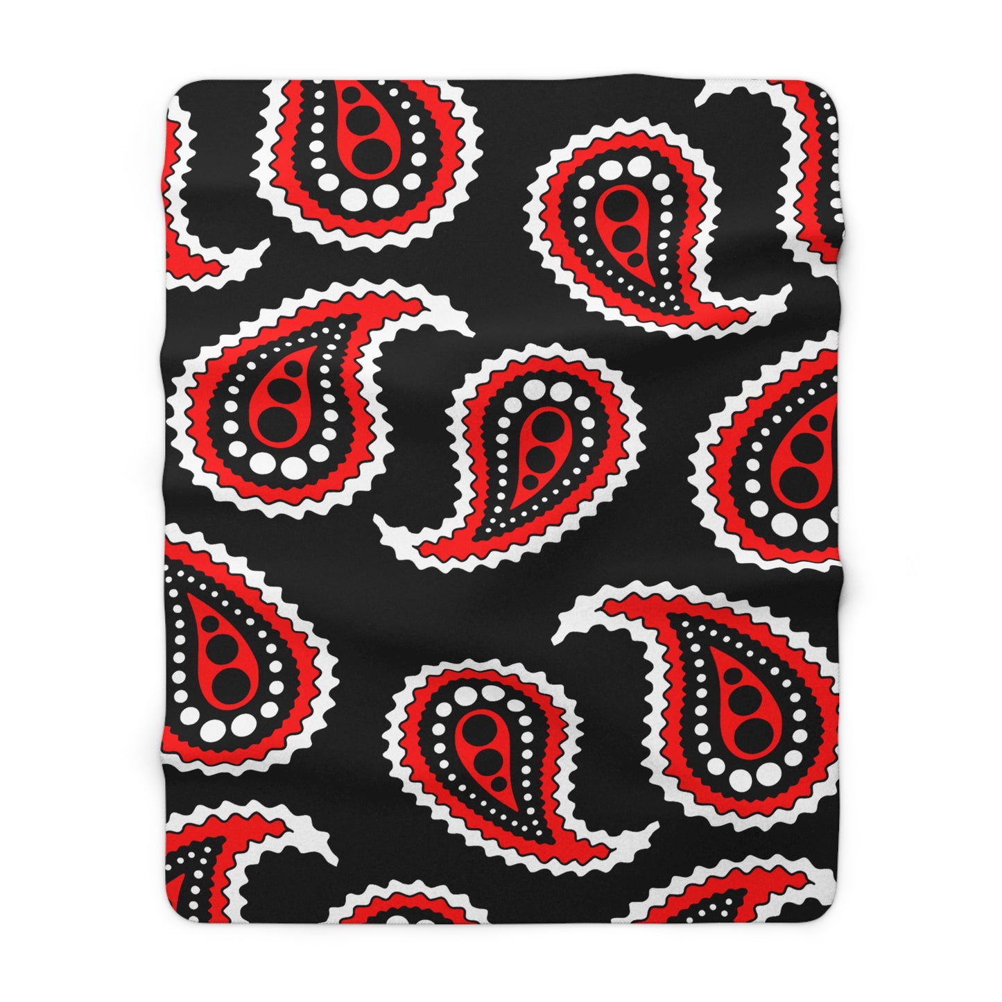 Black, White, Red Retro Paisley Blanket Throw