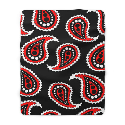 Black, White, Red Retro Paisley Blanket Throw