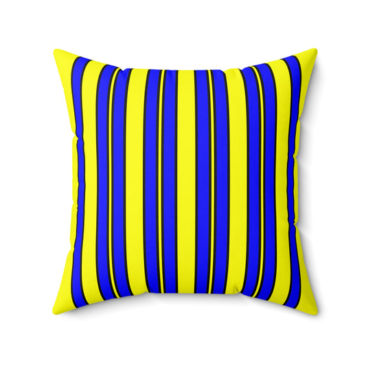 Yellow, Blue Retro Stripes Cushion Pillow