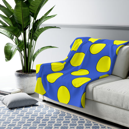Royal Blue, Yellow Retro Polka Dots Blanket Throw