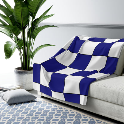 Navy Blue, White Retro Check Blanket Throw