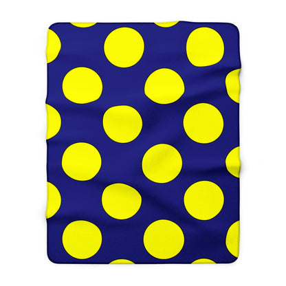 Navy Blue, Yellow Retro Polka Dots Blanket Throw