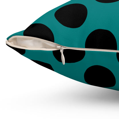 Teal, Black Retro Polka Dots Cushion Pillow