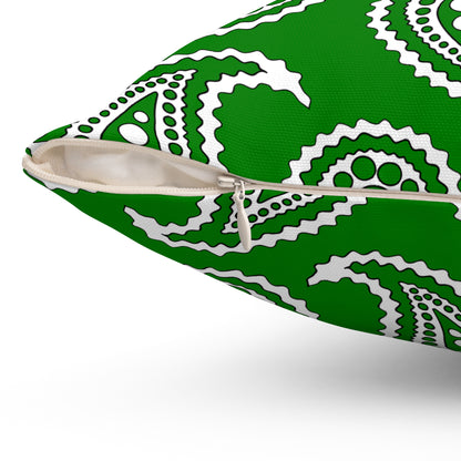 Green, White Retro Paisley Cushion Pillow