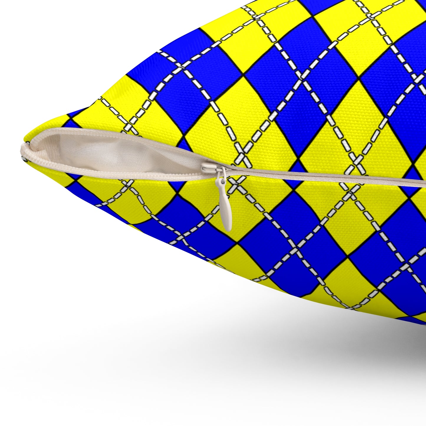 Yellow, Blue Retro Argyle Cushion Pillow
