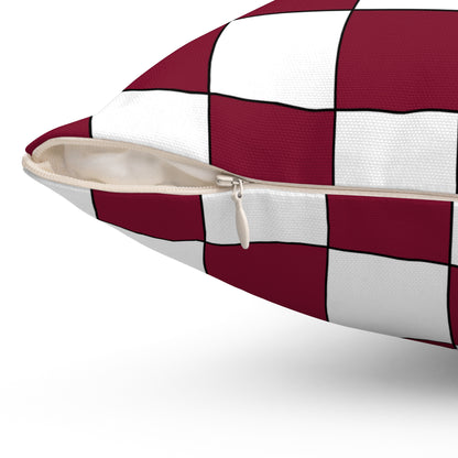 Claret, White Retro Check Cushion Pillow