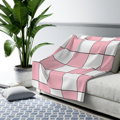 Pink, White Retro Check Blanket Throw