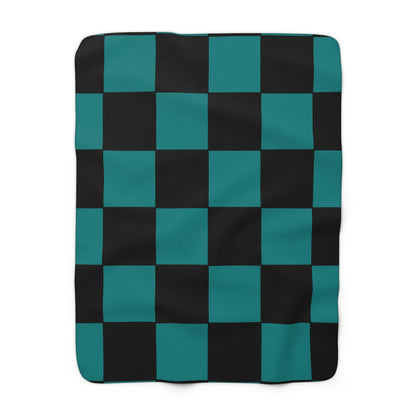 Teal, Black Retro Check Blanket Throw
