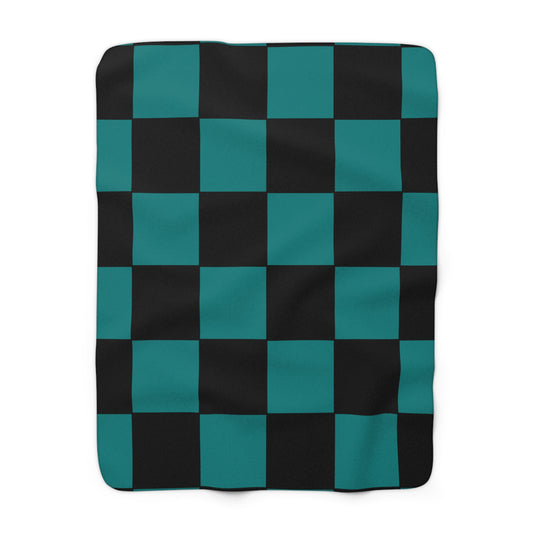 Teal, Black Retro Check Blanket Throw