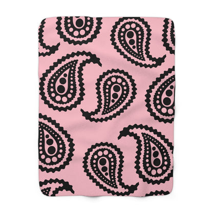 Pink, Black Retro Paisley Blanket Throw
