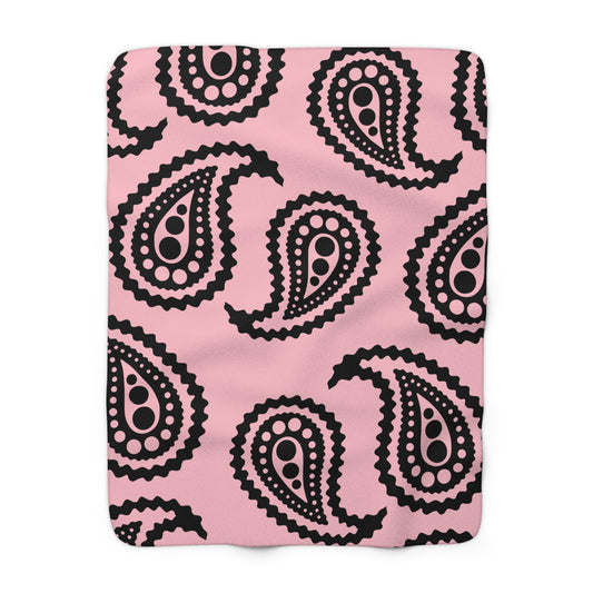 Pink, Black Retro Paisley Blanket Throw