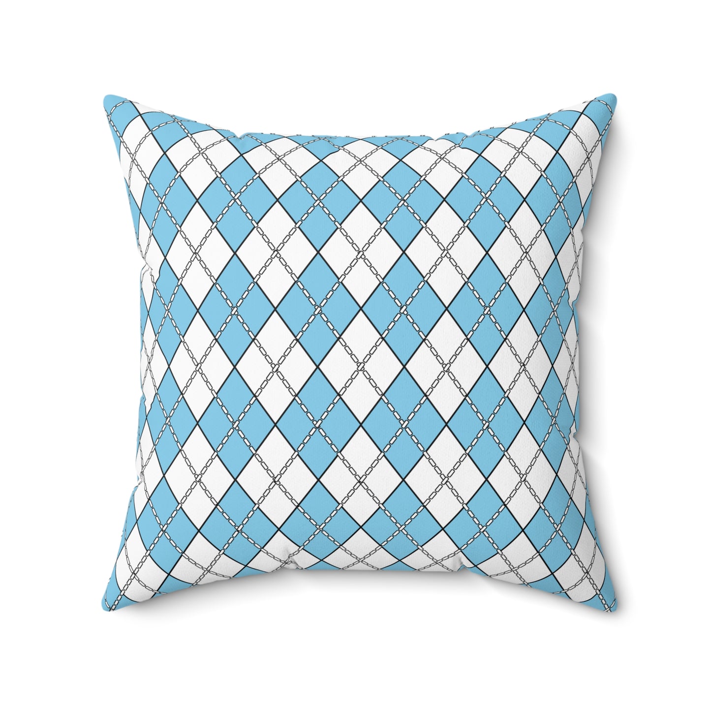 Sky Blue, White Retro Argyle Cushion Pillow