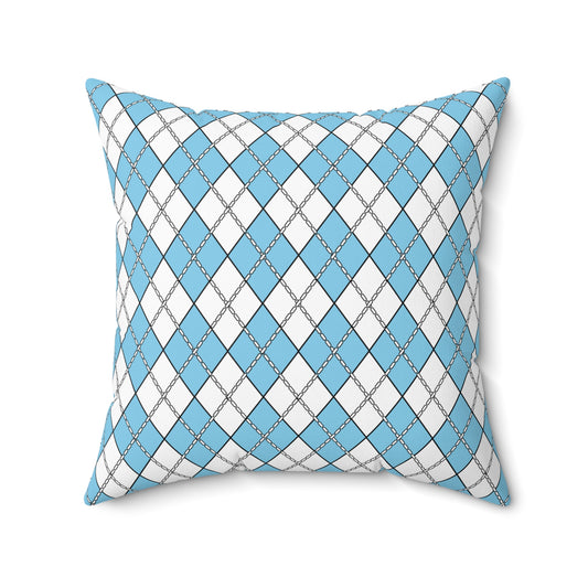 Sky Blue, White Retro Argyle Cushion Pillow
