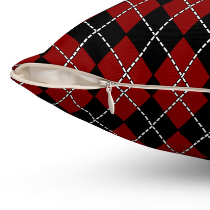 Dark Red, Black Retro Argyle Cushion Pillow
