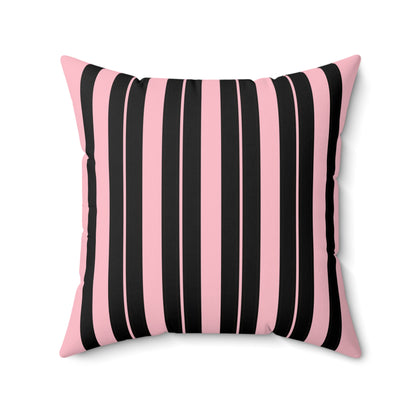 Pink, Black Retro Stripes Cushion Pillow