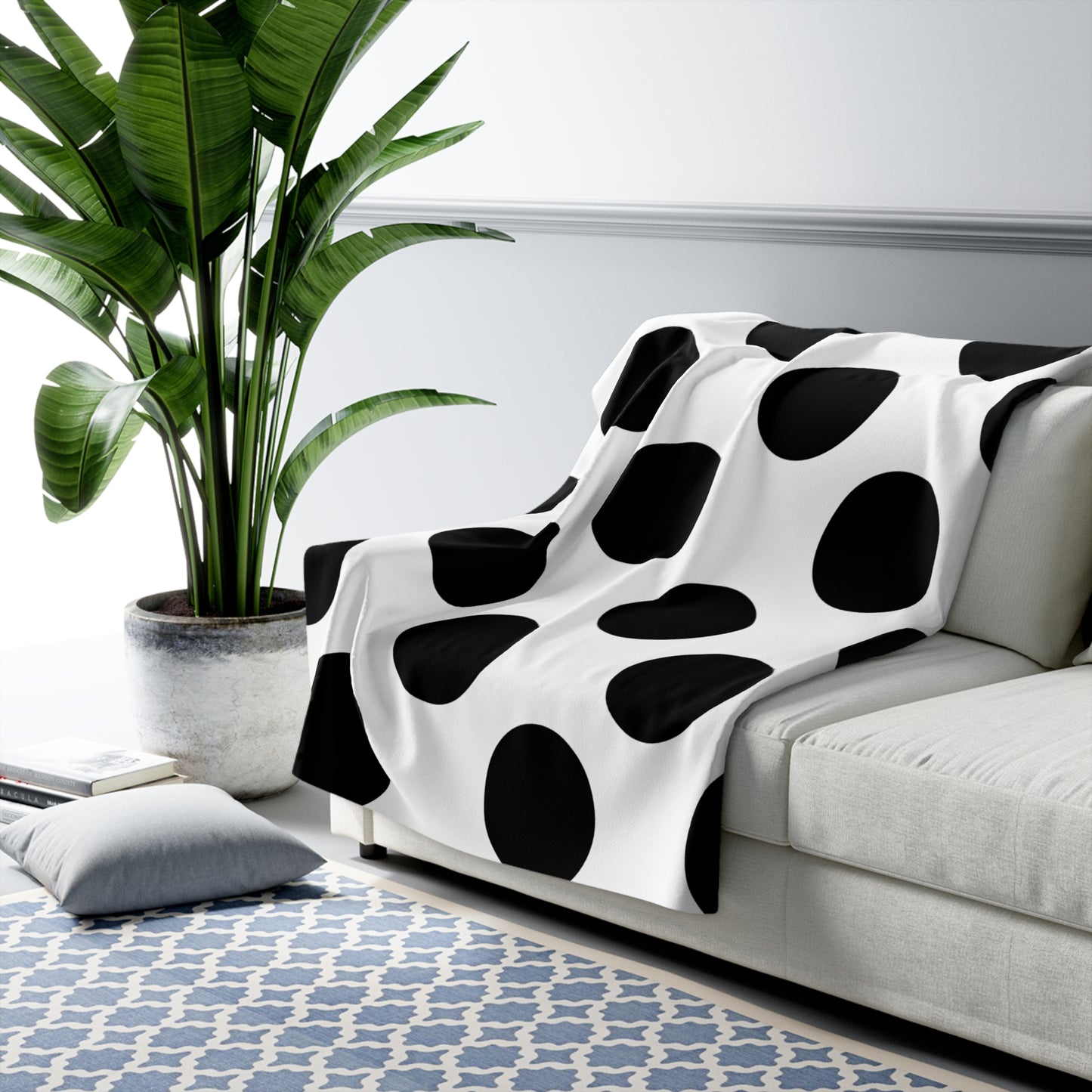 White, Black Retro Polka Dots Blanket Throw