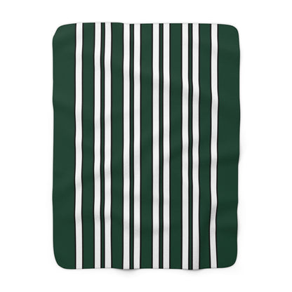 Dark Green, White Retro Stripes Blanket Throw