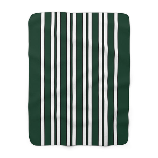 Dark Green, White Retro Stripes Blanket Throw