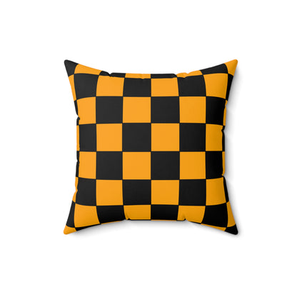 Orange, Black Retro Check Cushion Pillow
