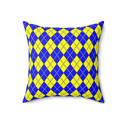 Blue, Yellow Retro Argyle Cushion Pillow