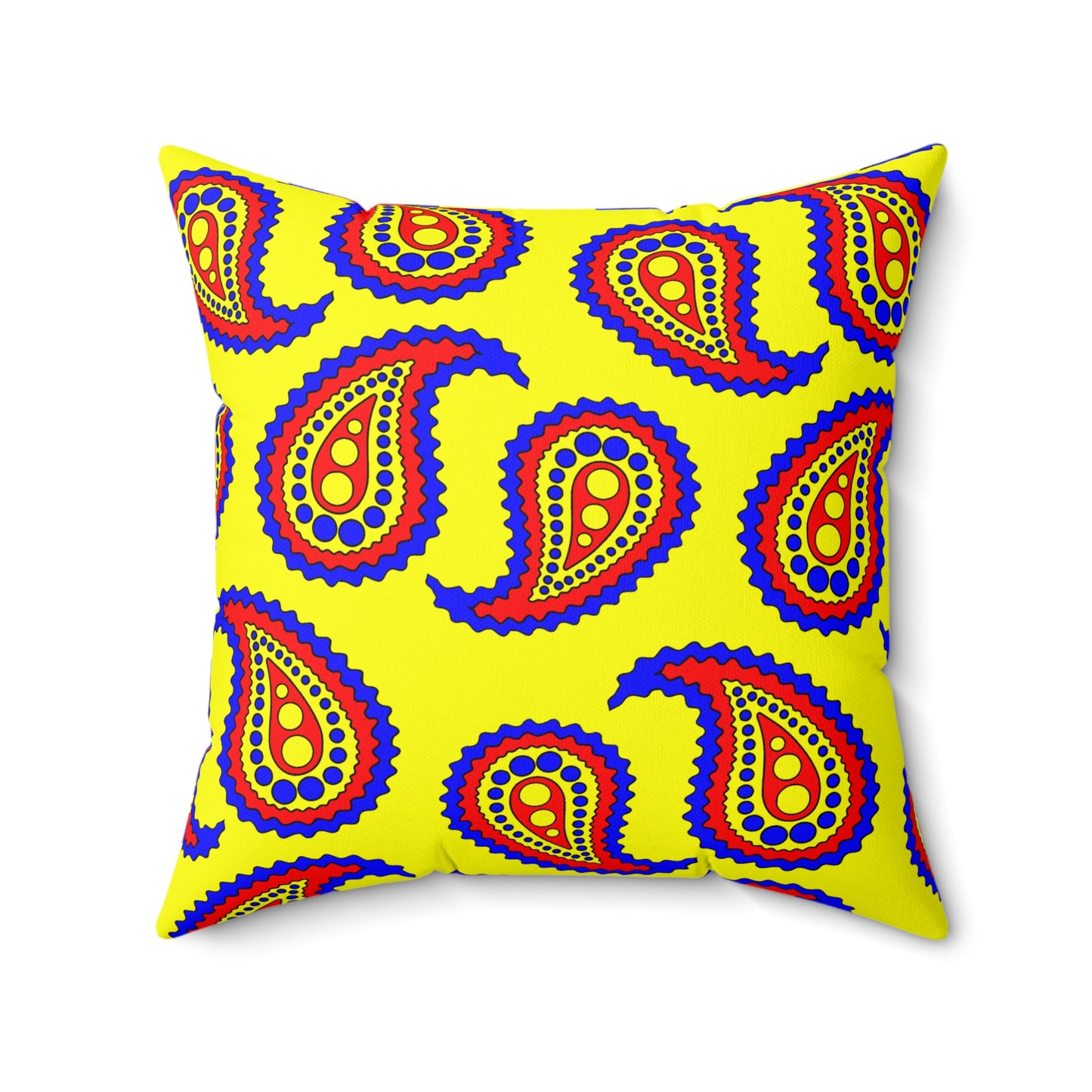 Yellow, Blue, Red Retro Paisley Cushion Pillow