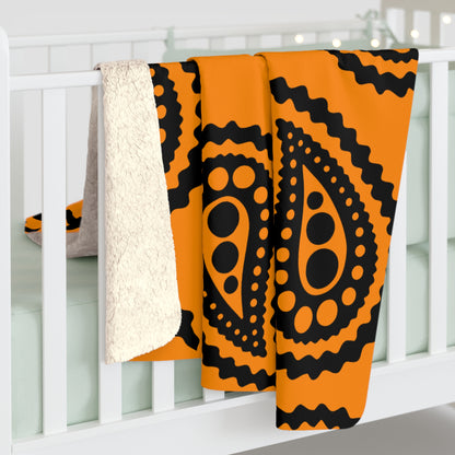 Dark Orange, Black Retro Paisley Blanket Throw