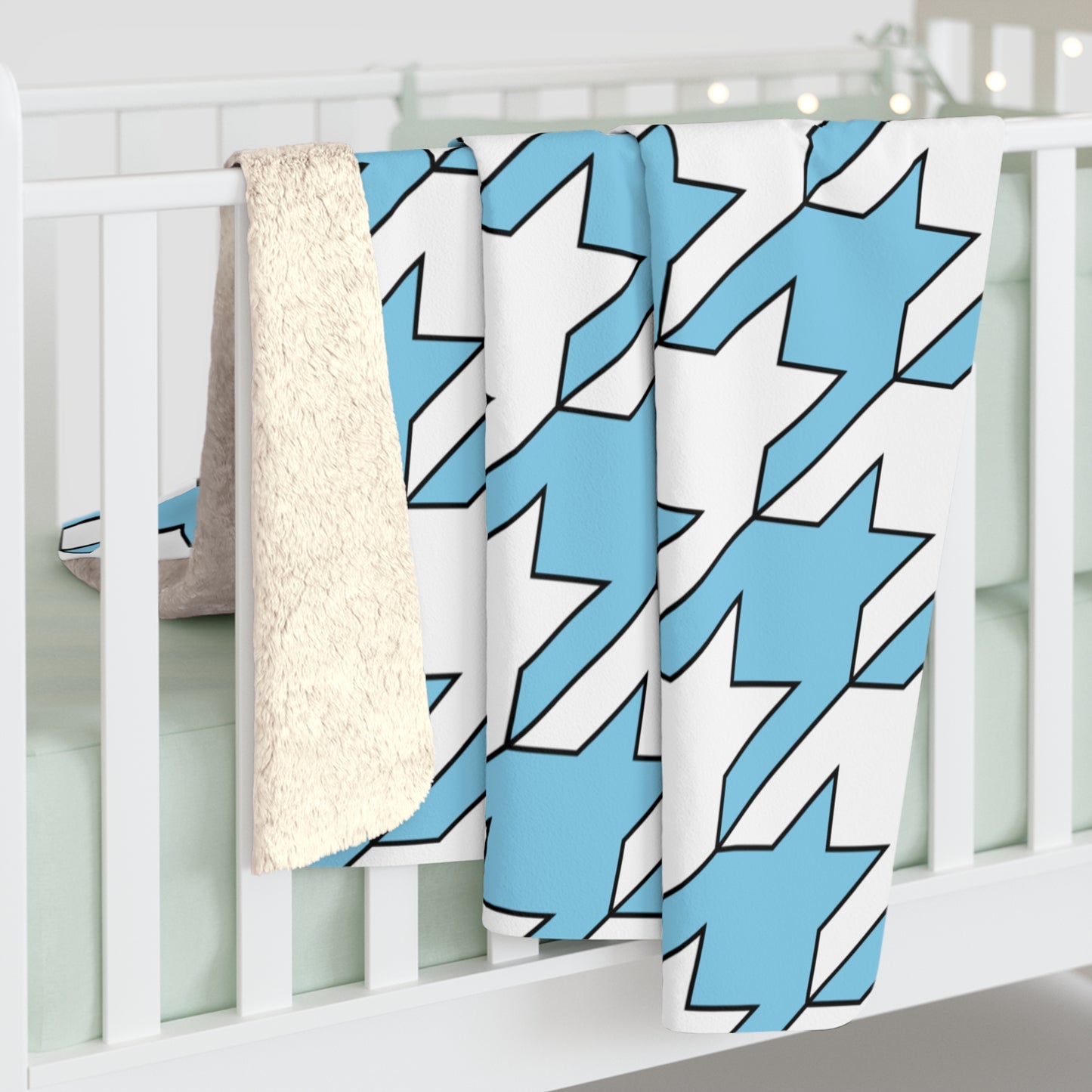 Sky Blue, White Retro Houndstooth Blanket Throw