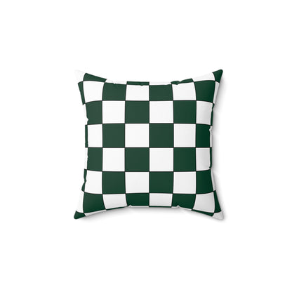 Dark Green, White Retro Check Cushion Pillow