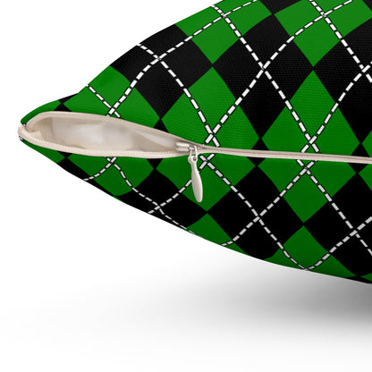 Green, Black Retro Argyle Cushion Pillow