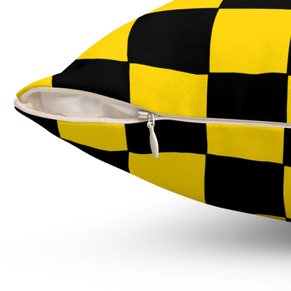 Gold, Black Retro Check Cushion Pillow