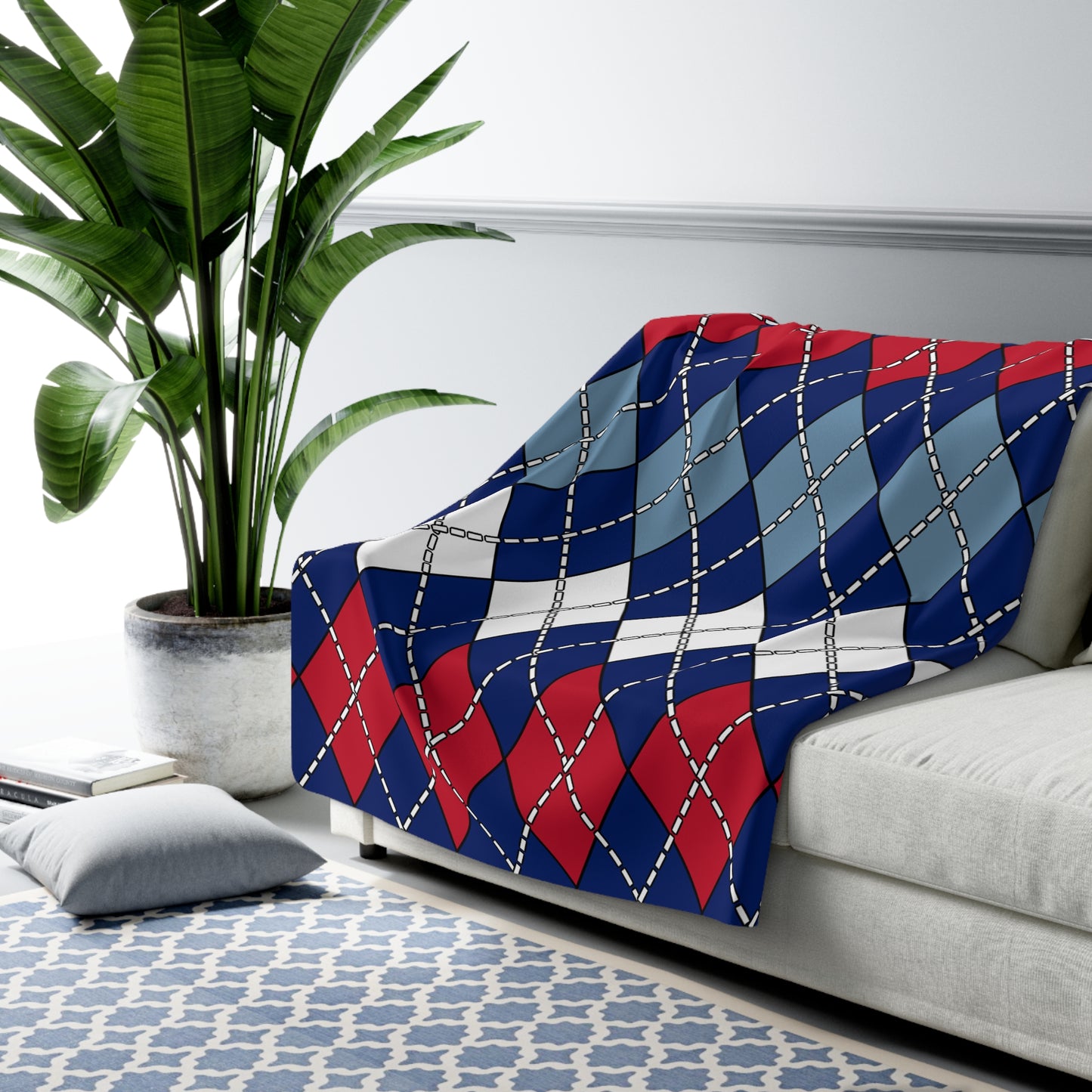 Falkland Islands Retro Argyle Blanket Throw