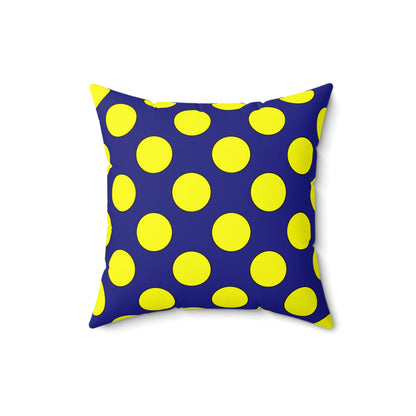 Navy Blue, Yellow Retro Polka Dots Cushion Pillow