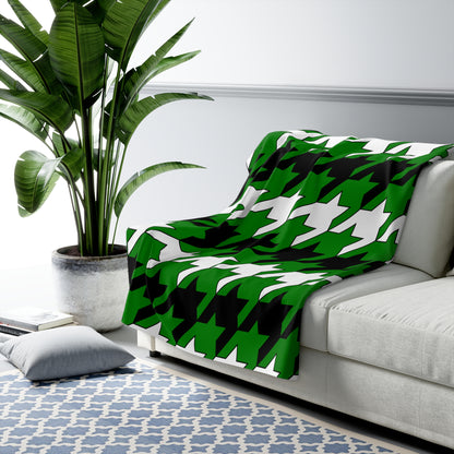 Green, Black, White Retro Houndstooth Blanket Throw