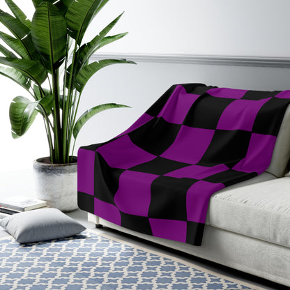 Purple, Black Retro Check Blanket Throw