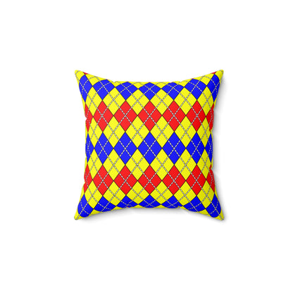 Yellow, Blue, Red Retro Argyle Cushion Pillow